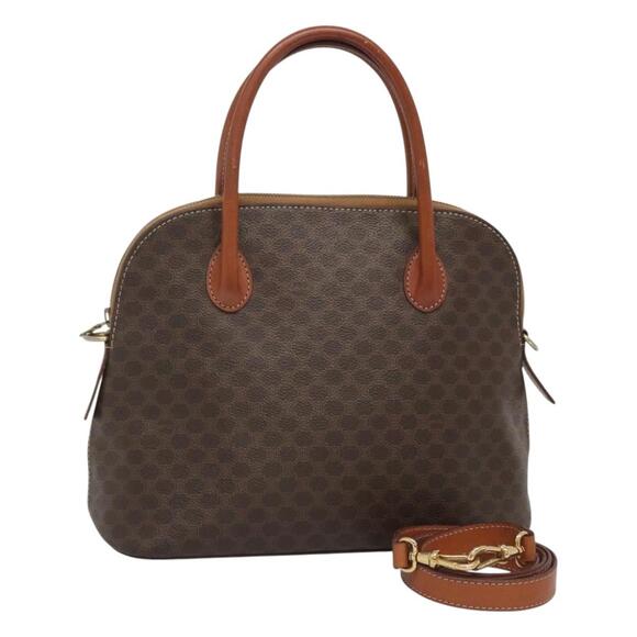 CELINE Macadam Canvas Hand Bag Pvc Leather Brown Gold - Picture 1 of 12